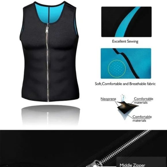 𝅺Men Shirt Hot Sweat Waist Trainer Black Men’s Sauna Vest - Picture 3 of 8